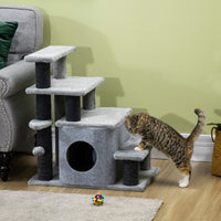 HKM-4061757 Adjustable 3/4 Step Cat Stairs with Scratching Post, Condo, and Toy Ball for Easy Access to Beds and Sofas