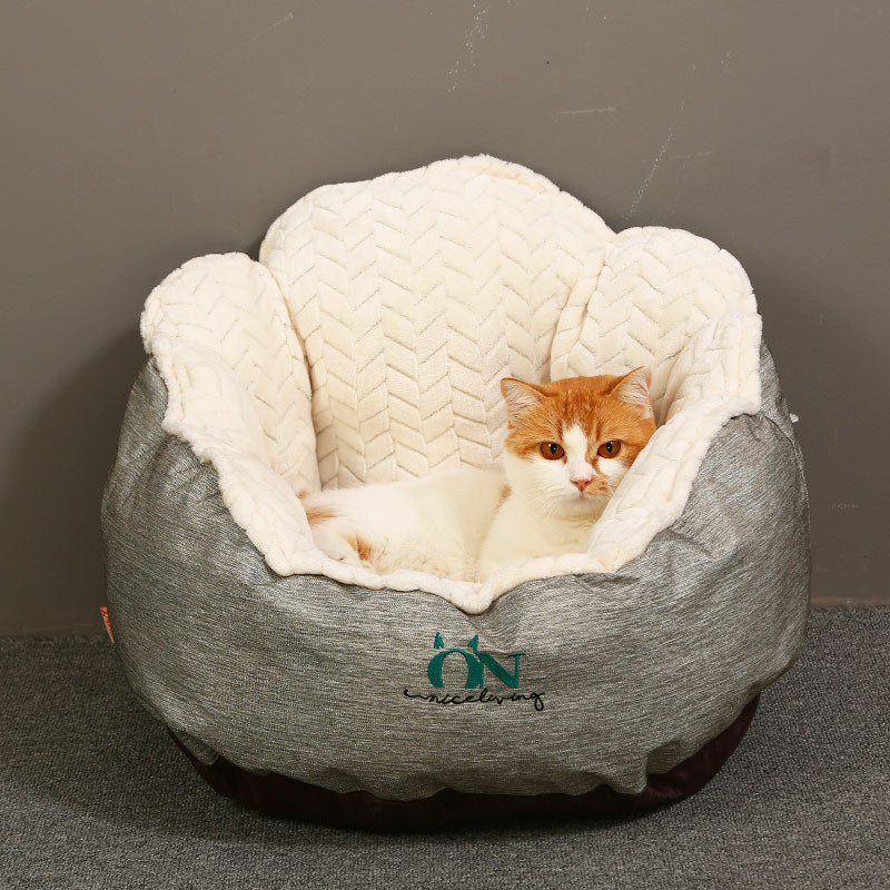 HKM-4062525 Wheat Ear Nest Cat Litter Backrest - Thick Pet Bed in Light Green and Gray White, Small & Medium Sizes