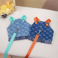 HKM-4064061 Light Blue and Dark Orange Cotton Full Bottom Bow Denim Vest for Pets