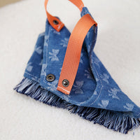 HKM-4064061 Light Blue and Dark Orange Cotton Full Bottom Bow Denim Vest for Pets