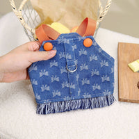 HKM-4064061 Light Blue and Dark Orange Cotton Full Bottom Bow Denim Vest for Pets