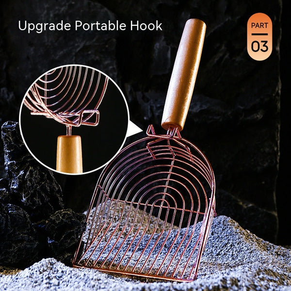 HKM-4064445 Rose Gold Metal Cat Litter Scoop with Wooden Handle - 10MM Clearance