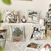 HKM-406483 Winter Holiday Eucalyptus Throw Pillow Covers Set of 4, 18x18 Inch Soft Polyester Cushion Cases for Home Decor
