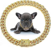 HKM-406547 Elegant Crystal Dog & Cat Necklace - Metal Chain Collar Accessories for Small, Medium, and Large Pets