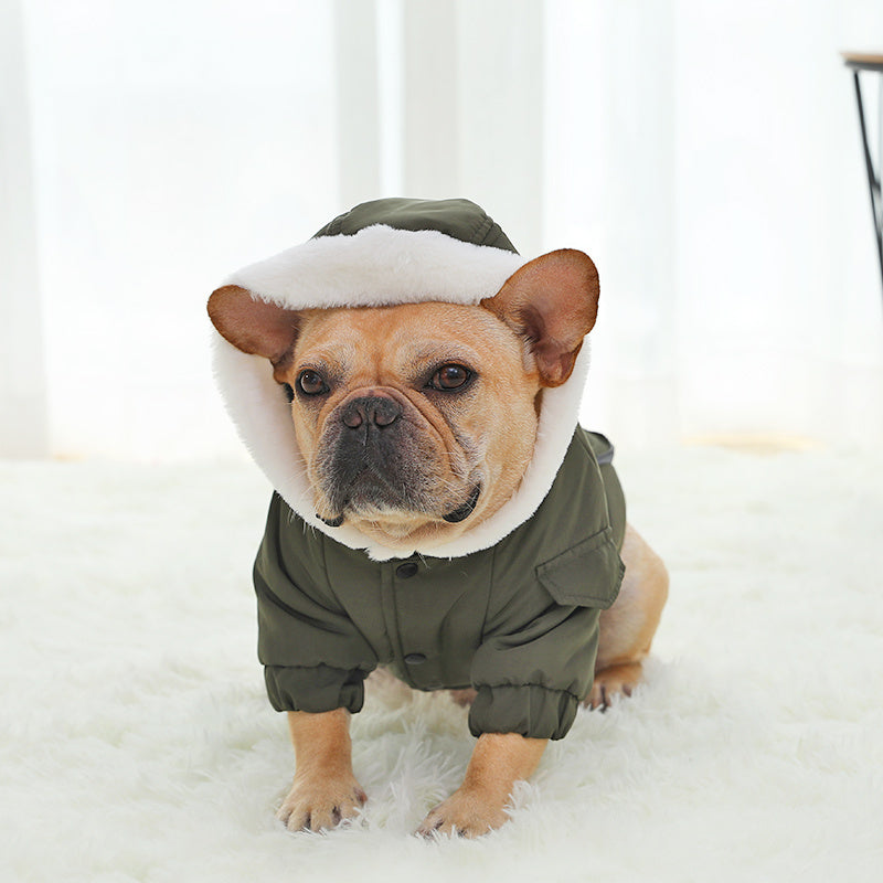HKM-406675 Military Style Padded Dog Coat - Warm Winter Pet Clothing in Red and Green