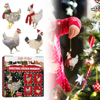 HKM-406803 Wooden Scarf Chicken Decorative Ornaments with Rope - 4 Pack для Home Holiday and Christmas Tree