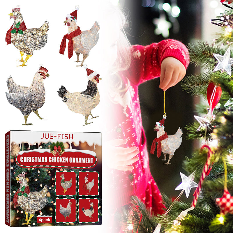 HKM-406803 Wooden Scarf Chicken Decorative Ornaments with Rope - 4 Pack для Home Holiday and Christmas Tree
