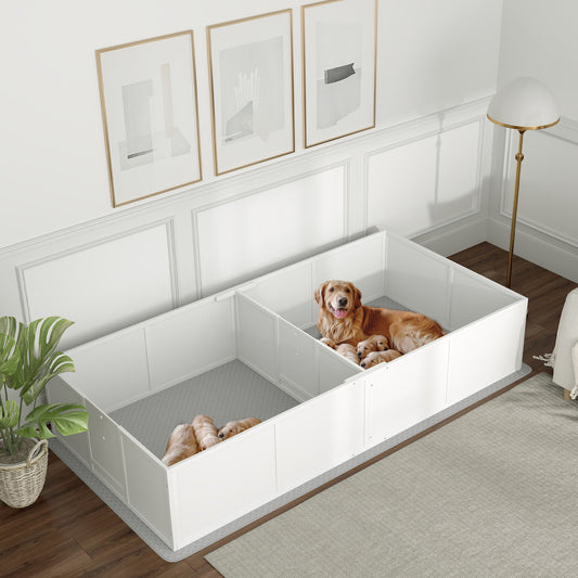 HKM-4069693 Large Dog Whelping Box with Adjustable Entrance and Waterproof Pee Pad