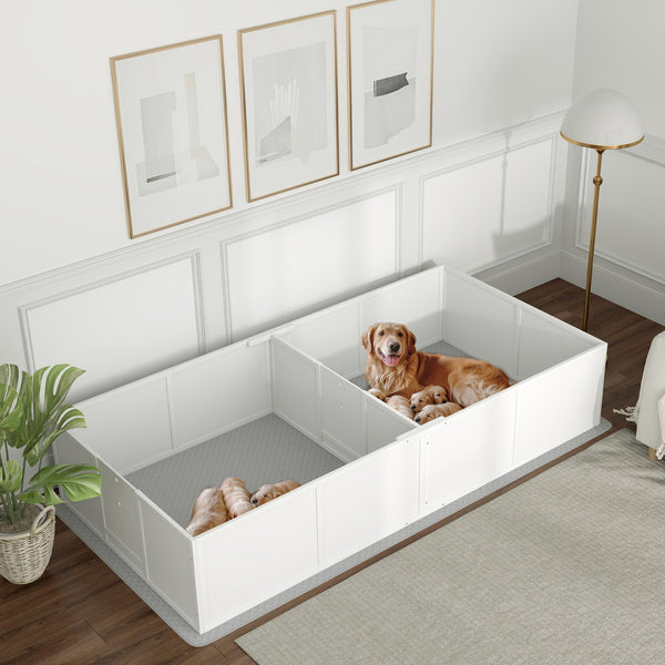 HKM-4069693 Large Dog Whelping Box with Adjustable Entrance and Waterproof Pee Pad