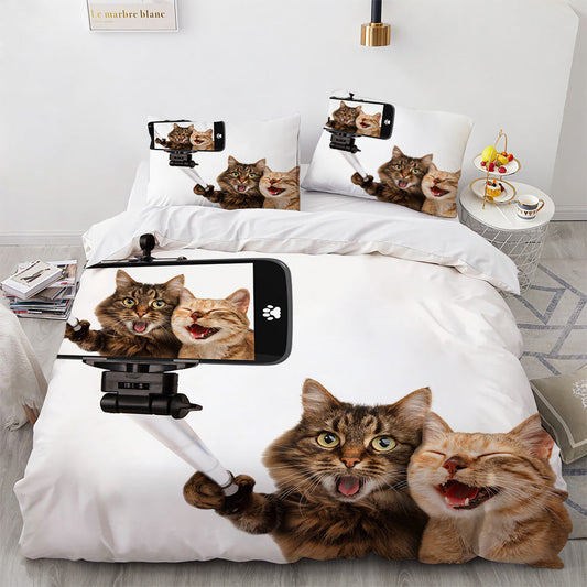 HKM-406995 Cute White Cat Bedding Set for Girls - Duvet Cover, Available in Multiple Sizes