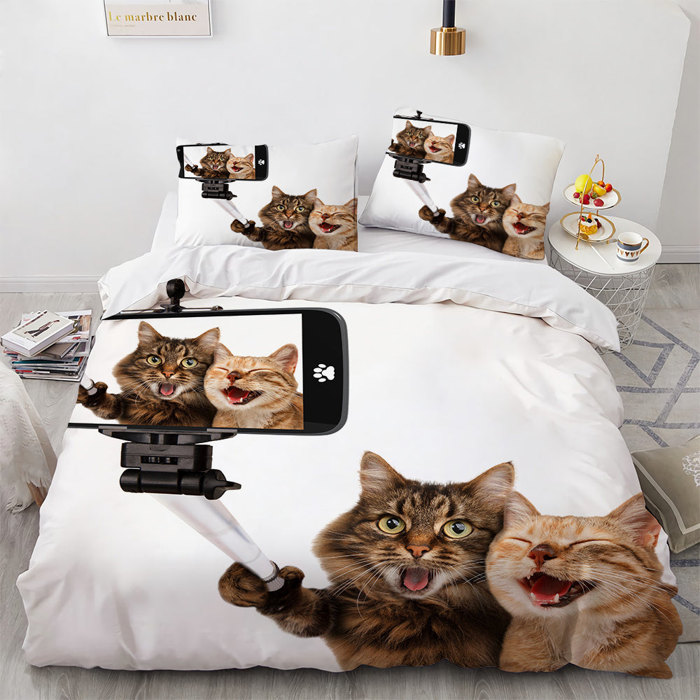 HKM-406995 Cute White Cat Bedding Set for Girls - Duvet Cover, Available in Multiple Sizes
