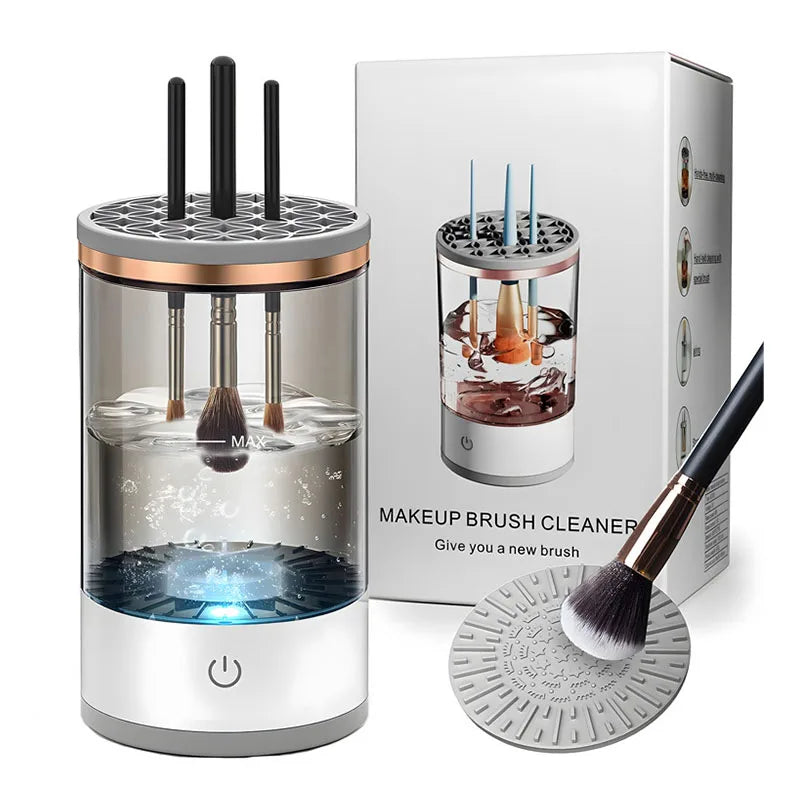 HKM-406995 Portable 2-in-1 Electric Makeup Brush Cleaner for All Sizes - Cosmetic Washing Tool and Holder Set