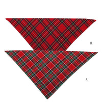 HKM-4071613 Double Cotton Plaid Triangle Scarf for Pets - Warm Red and Green Bib for Dogs and Cats