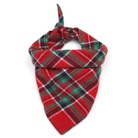 HKM-4071613 Double Cotton Plaid Triangle Scarf for Pets - Warm Red and Green Bib for Dogs and Cats