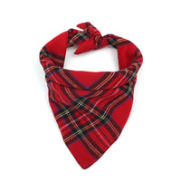 HKM-4071613 Double Cotton Plaid Triangle Scarf for Pets - Warm Red and Green Bib for Dogs and Cats