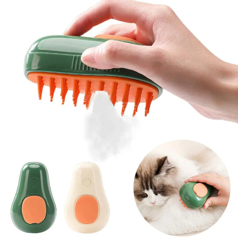 HKM-4071869 Electric Self-Cleaning Steam Grooming Brush for Cats and Dogs with Massage Feature in Avocado Design