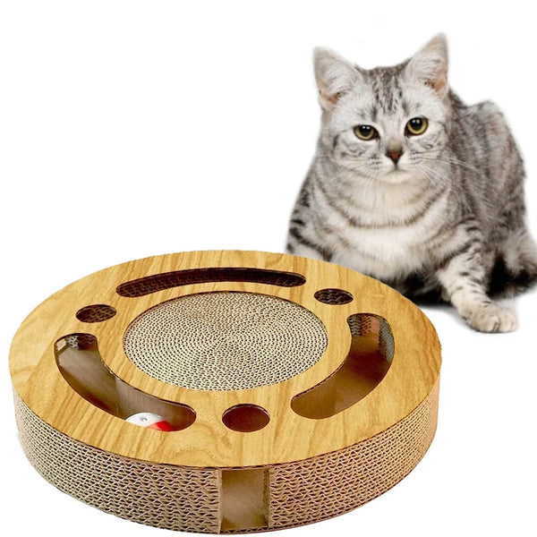 HKM-407187 Interactive Cat Scratcher Toy with Bell Ball and Catnip - Corrugated Cardboard Lounge for Healthy Claws