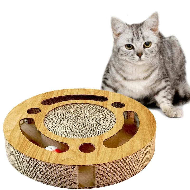HKM-407187 Interactive Cat Scratcher Toy with Bell Ball and Catnip - Corrugated Cardboard Lounge for Healthy Claws