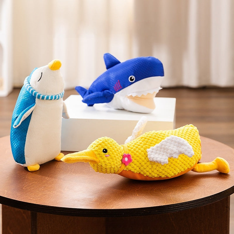 HKM-4072637 Bite-Resistant Molar Dog Toy Set – Funny Shark, Sleeping Goose & More