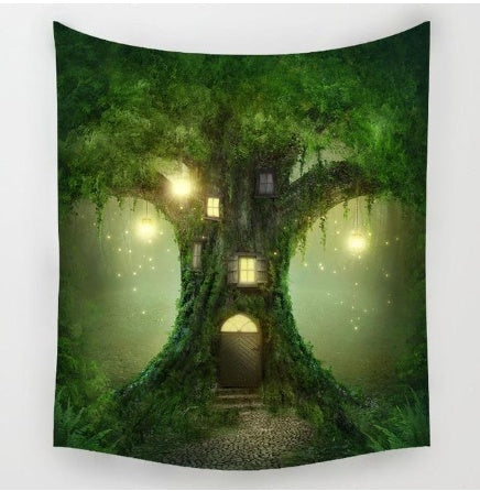 HKM-407443 Forest Tapestry Wall Hanging - Plant Flowers Design in Rectangular Shape, Chemical Fiber Material