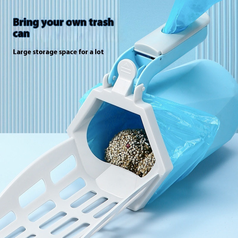 HKM-4075453 Large Capacity Cat Litter Scoop with Garbage Bag, Available in Gray, Orange, and Blue