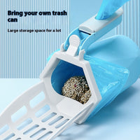 HKM-4075453 Large Capacity Cat Litter Scoop with Garbage Bag, Available in Gray, Orange, and Blue