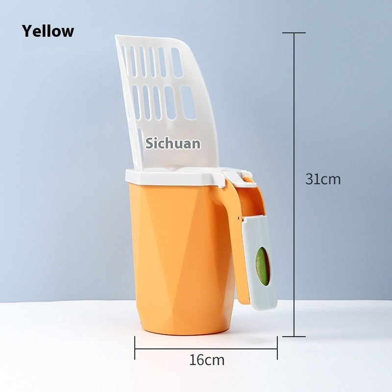 HKM-4075453 Large Capacity Cat Litter Scoop with Garbage Bag, Available in Gray, Orange, and Blue
