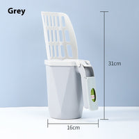 HKM-4075453 Large Capacity Cat Litter Scoop with Garbage Bag, Available in Gray, Orange, and Blue
