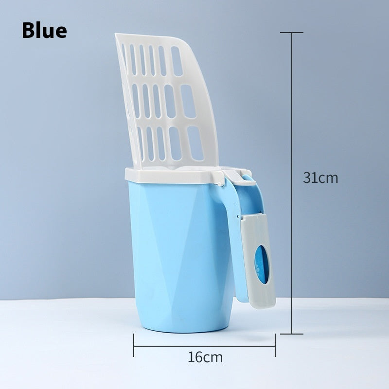 HKM-4075453 Large Capacity Cat Litter Scoop with Garbage Bag, Available in Gray, Orange, and Blue