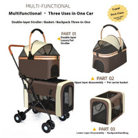 HKM-4076221 Double-layer Portable Outdoor Pet Stroller in Army Green, Khaki, and Black