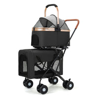 HKM-4076221 Double-layer Portable Outdoor Pet Stroller in Army Green, Khaki, and Black