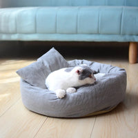 HKM-4077245 Soft Plush Round Dog Bed with Pillow for Small Dogs and Cats, Suitable for Puppies and Kittens