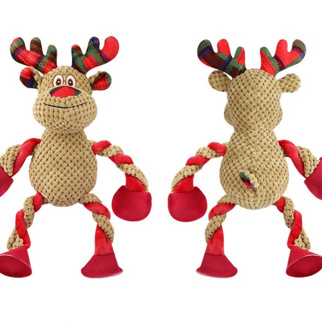 HKM-4079421 Christmas Reindeer Plush Teething and Dental-Cleaning Toy for Pets