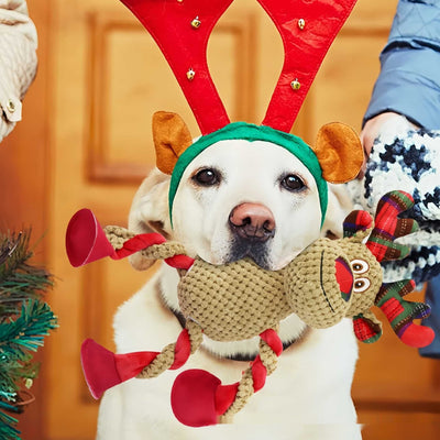HKM-4079421 Christmas Reindeer Plush Teething and Dental-Cleaning Toy for Pets
