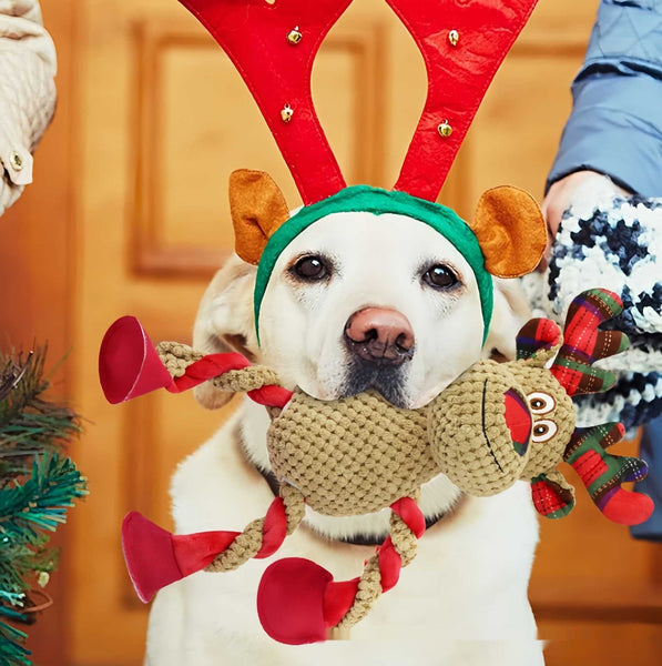HKM-4079421 Christmas Reindeer Plush Teething and Dental-Cleaning Toy for Pets