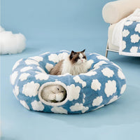 HKM-407955 Foldable Light Cloud Donut Cat Tunnel Nest - Cozy Cloth Bed for Cats, 80x26x20cm, Blue