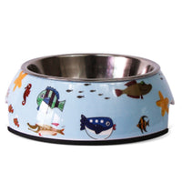 HKM-4079933 Stainless Steel Pet Bowl Set with Melamine Base for Dogs and Cats in Assorted Designs