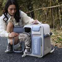 HKM-4081981 Portable Cat Backpack, Large Capacity, Anti-Stress Design, Breathable Canvas, Four Seasons Use