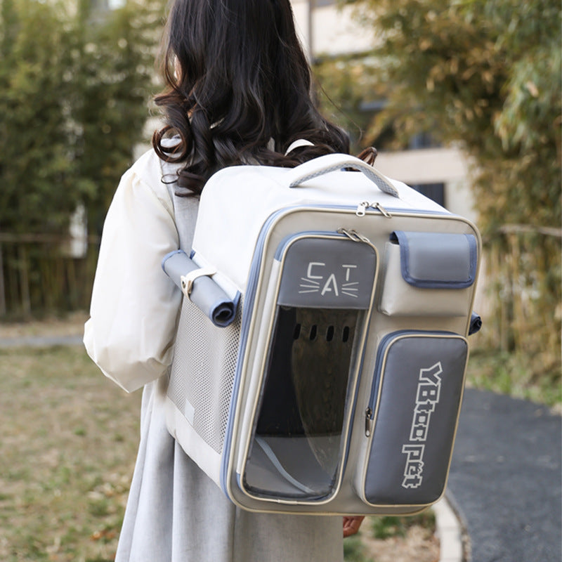 HKM-4081981 Portable Cat Backpack, Large Capacity, Anti-Stress Design, Breathable Canvas, Four Seasons Use