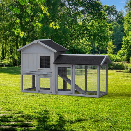 HKM-4083389 Outdoor Rabbit Hutch with Large Run Space and No Leak Tray for Small Animals