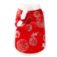 HKM-4084285 Lunar New Year Cotton-Padded Pet Vest with Brocade Design and Faux Fur Trim for Cats and Dogs