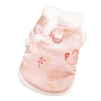 HKM-4084285 Lunar New Year Cotton-Padded Pet Vest with Brocade Design and Faux Fur Trim for Cats and Dogs