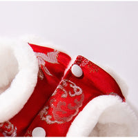 HKM-4084285 Lunar New Year Cotton-Padded Pet Vest with Brocade Design and Faux Fur Trim for Cats and Dogs