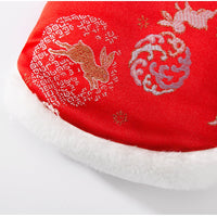 HKM-4084285 Lunar New Year Cotton-Padded Pet Vest with Brocade Design and Faux Fur Trim for Cats and Dogs