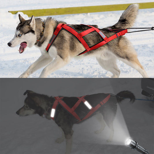 HKM-4084797 Dog Pull Cart Tow Rope with Adjustable Collar - Size M to 3XL in Crimson, Dark Black, and Delicate Yellow