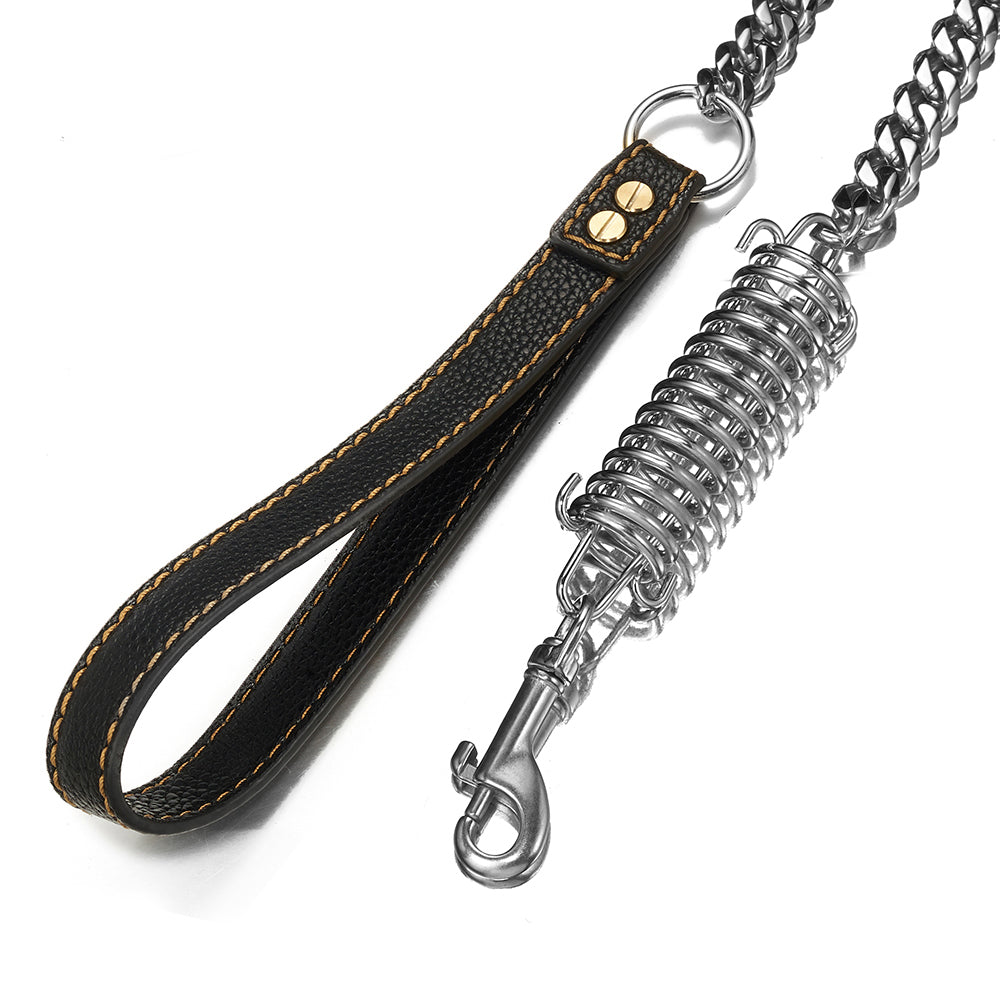 HKM-4085309 Stainless Steel Dog Spring Traction Rope - 15mm Wide, 120CM Long, Rust-Resistant and Comfortable