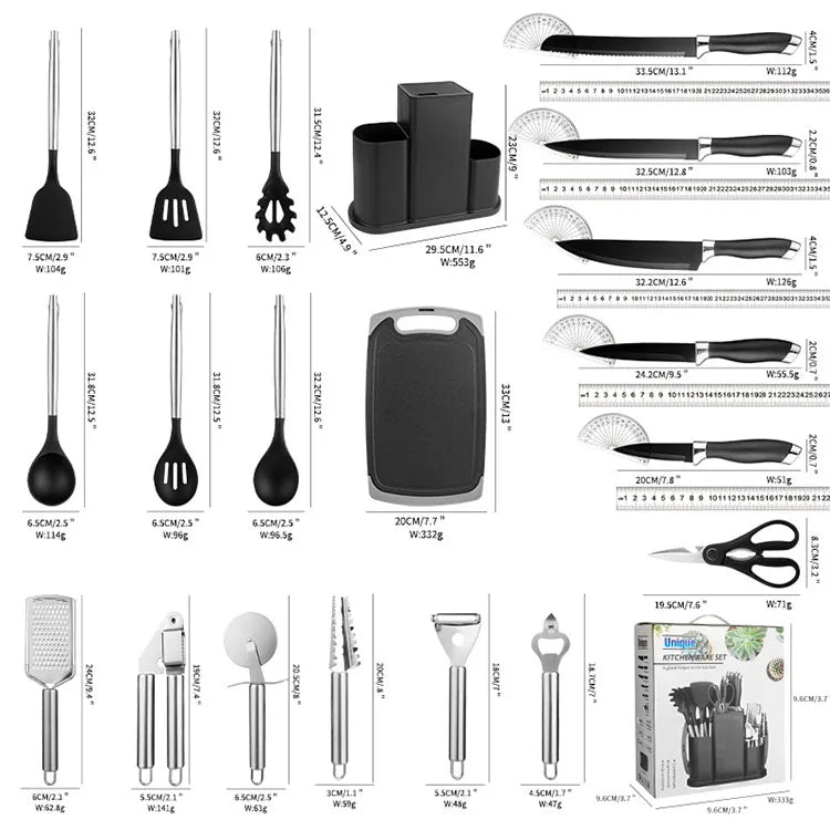 HKM-408531 Innovative Silicone Kitchen Utensils and Knife Set for Versatile Cooking