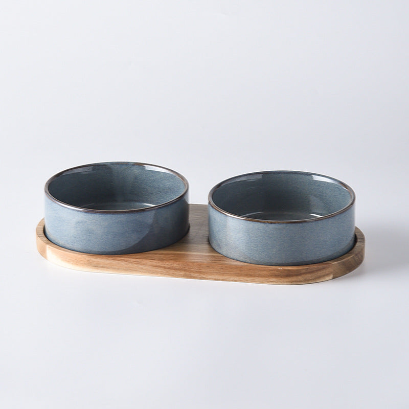 HKM-4085693 Ceramic Pet Double Bowl Anti-Tumble Design for Cats - 13cm & 15.5cm Size Options