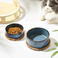 HKM-4085693 Ceramic Pet Double Bowl Anti-Tumble Design for Cats - 13cm & 15.5cm Size Options