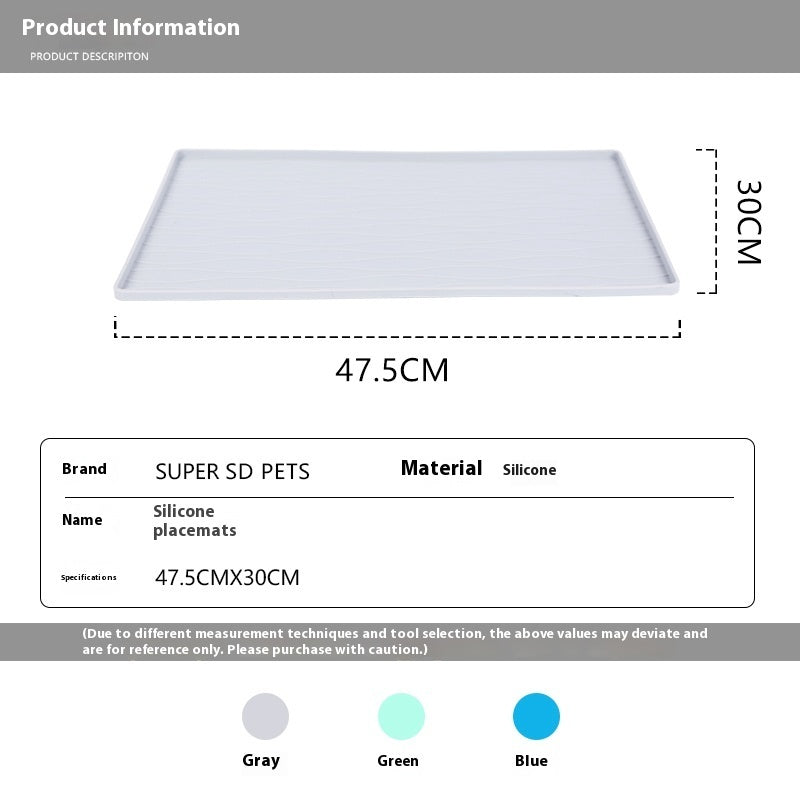 HKM-4087357 Silicone Anti-Spill Placemat for Pets - Non-Slip, Available in Gray and Black, Multiple Sizes